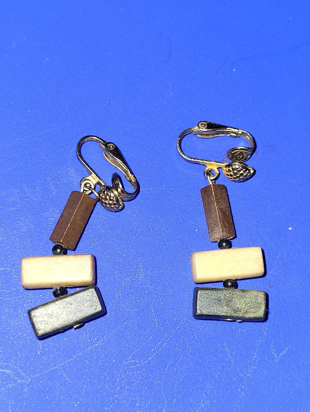 Vintage 1960s Mid Century Modern Mod Geometric Dangle Clip On Earrings Hong Kong